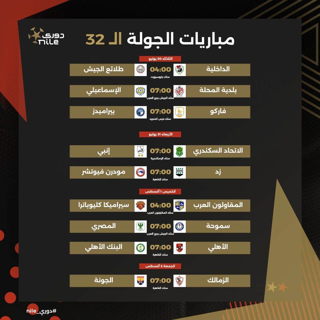 جدول مباريات الدورى المصرى نايل حتى نهاية الموسم 3