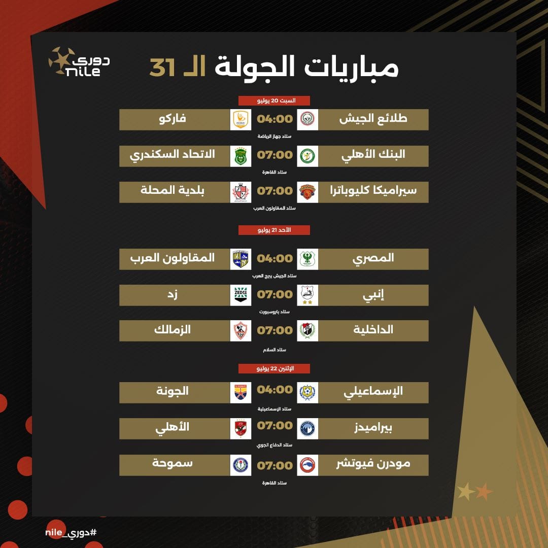 جدول مباريات الدورى المصرى نايل حتى نهاية الموسم 4