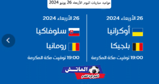 مواعيد مباريات اليوم الأربعاء 26 يونيو 2024 في يورو 2024 والقنوات الناقلة