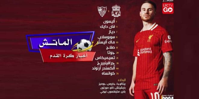 تشكيل ليفربول الرسمي أمام إشبيلية اليوم 2024