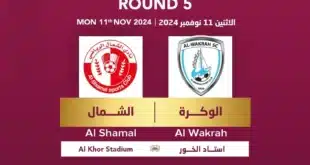 موعد مباراة الوكرة ضد الشمال في كأس QSL 2024