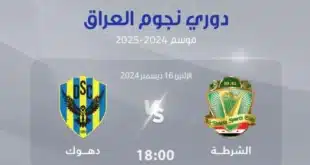 معلق مباراة الشرطة ضد دهوك في دوري نجوم العراق والقنوات الناقلة
