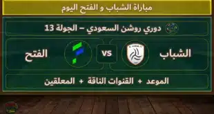 القنوات الناقلة لمباراة الفتح والشباب في دوري روشن السعودي 2024
