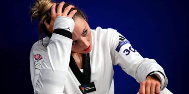 Jade Jones with head in her hands