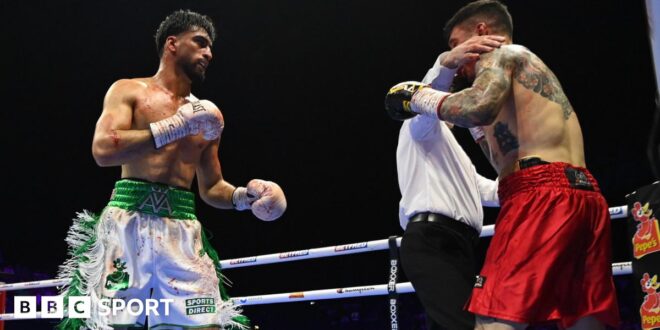 Azim vs Claggett: Briton moves closer to world-title shot with third-round stoppage win