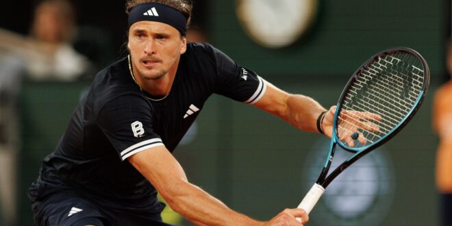 Alexander Zverev hits a volley
